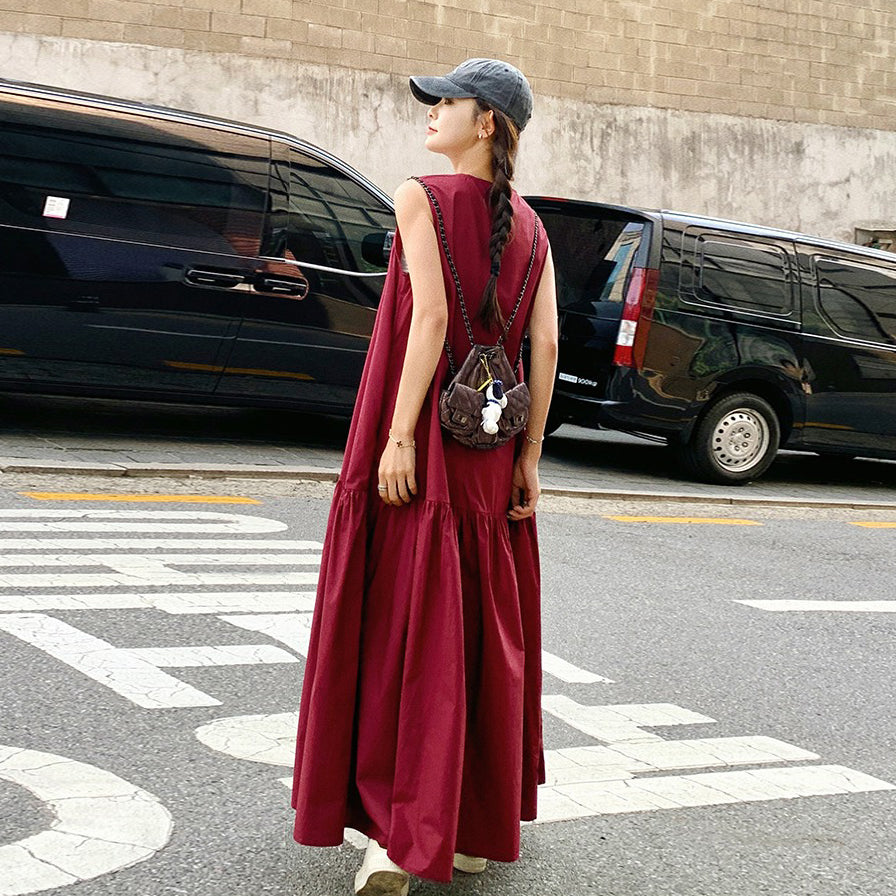 【ワンピース】夏新作 ゆったりシルエット 高級感 体型カバー抜群 ノースリーブワンピース