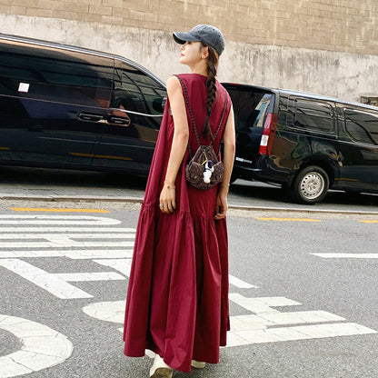 【ワンピース】夏新作 ゆったりシルエット 高級感 体型カバー抜群 ノースリーブワンピース