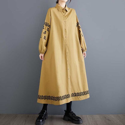 【ワンピース】春 秋 冬 刺繍 スイート 切り替え シャツ  長袖 ワンピース 【SHシリーズ】