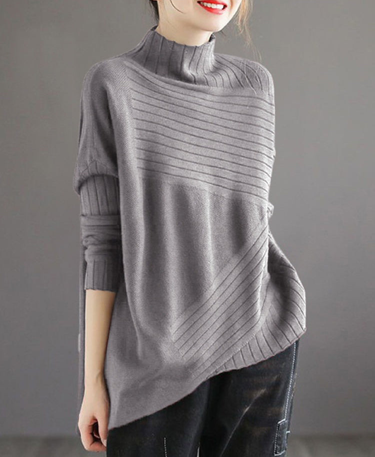期間限定❄️60%OFF【トップス】レディース ハイネックアシンメトリーニット 秋冬新作 薄手 ゆったり 大きいサイズ【JZシリーズ】