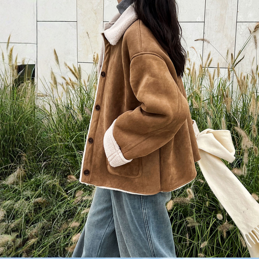 【アウター】春 秋 冬 ムートン風 折り襟 シープボア スエード調 ジャケット 【JZシリーズ】