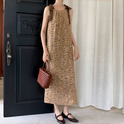 【ワンピース】夏 金箔風 テクスチャ感 スパンコール キャミワンピース  【SHシリーズ】