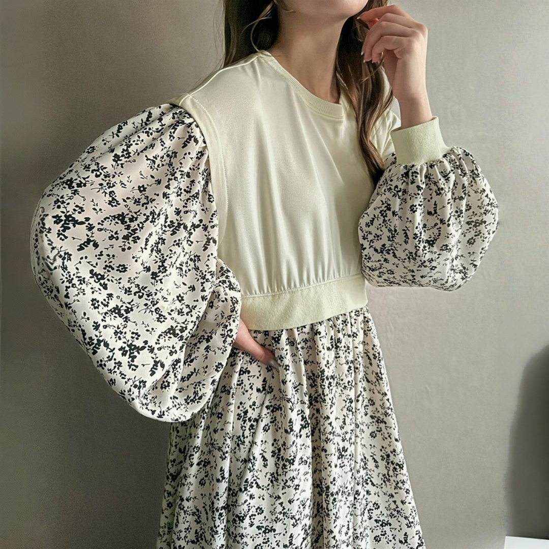 【ワンピース】春 秋 冬 切り替え シフォン ロング 長袖 ワンピース 【JZシリーズ】