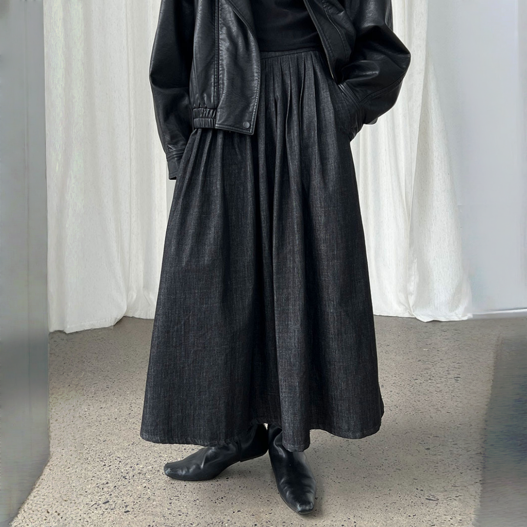 【ボトムス】春 秋 冬 ハイウエスト デニム風 カジュアル ロングスカート 【JZシリーズ】