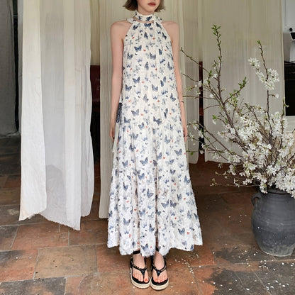 【ワンピース】定番アイテム再販売 夏 蝶 フレンチフラワー リゾート風 ノースリーブ ワンピース 【SHシリーズ】