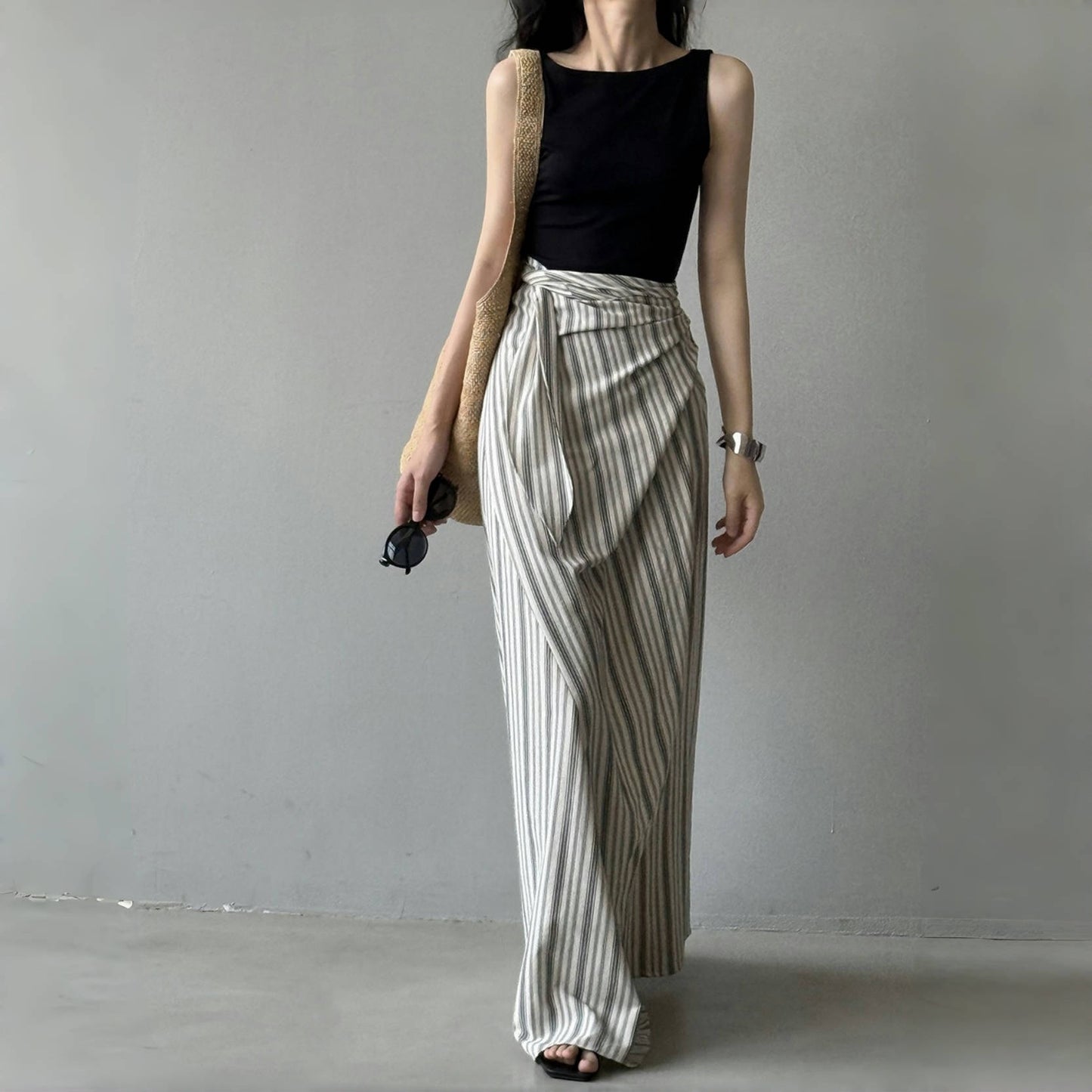 【来年夏再販】【ボトムス】夏 リゾート風 ウエストリボン Aライン スカート 【SNシリーズ】