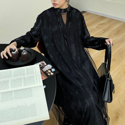 【ワンピース】春 秋 冬 チュール切替 ドッキング風 ロング ワンピース 【AHシリーズ】