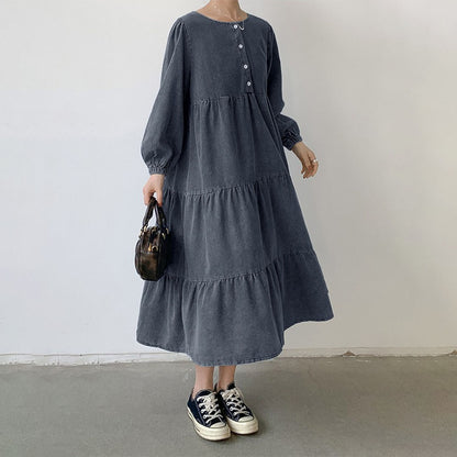 【24AW】【ワンピース】流行の予感 ゆったり 合わせやすい デニム長袖ワンピース