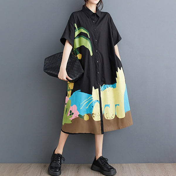 期間限定⭐60%OFF【ワンピース】プリント ワンピース 半袖 膝下 ゆったり ゆるシルエット 切替 痩せ見え 大きいサイズ レディース 夏 楽ちん 新作 快適【SHシリーズ】
