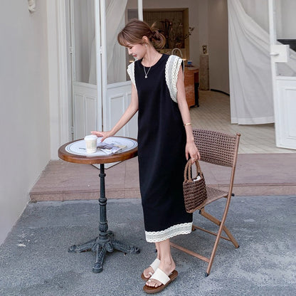 【ワンピース】フレンチ風 配色デザイン ゆったり ノースリーブワンピース レディース 夏 大人気 上品で洗練された ロングドレス【JZシリーズ】