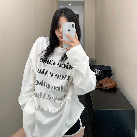 【トップス】春 秋 冬 コットン100% アルファベット プリント ゆるリラックス Ｔシャツ