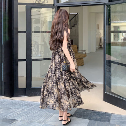 【ワンピース】ビーチリゾート風 温かみフラワー ノースリーブキャミソールワンピース【SHシリーズ】