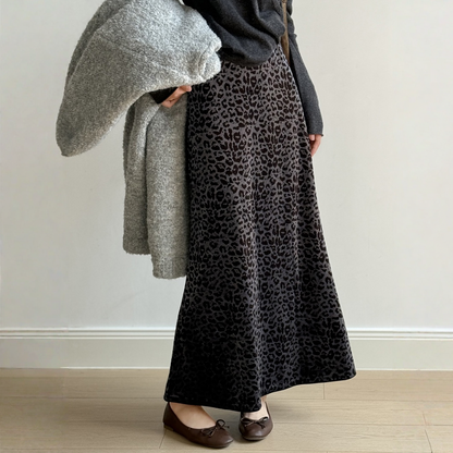 【ボトムス】春 秋 冬 レオパード ベロアハイウエスト スカート 【SNシリーズ】