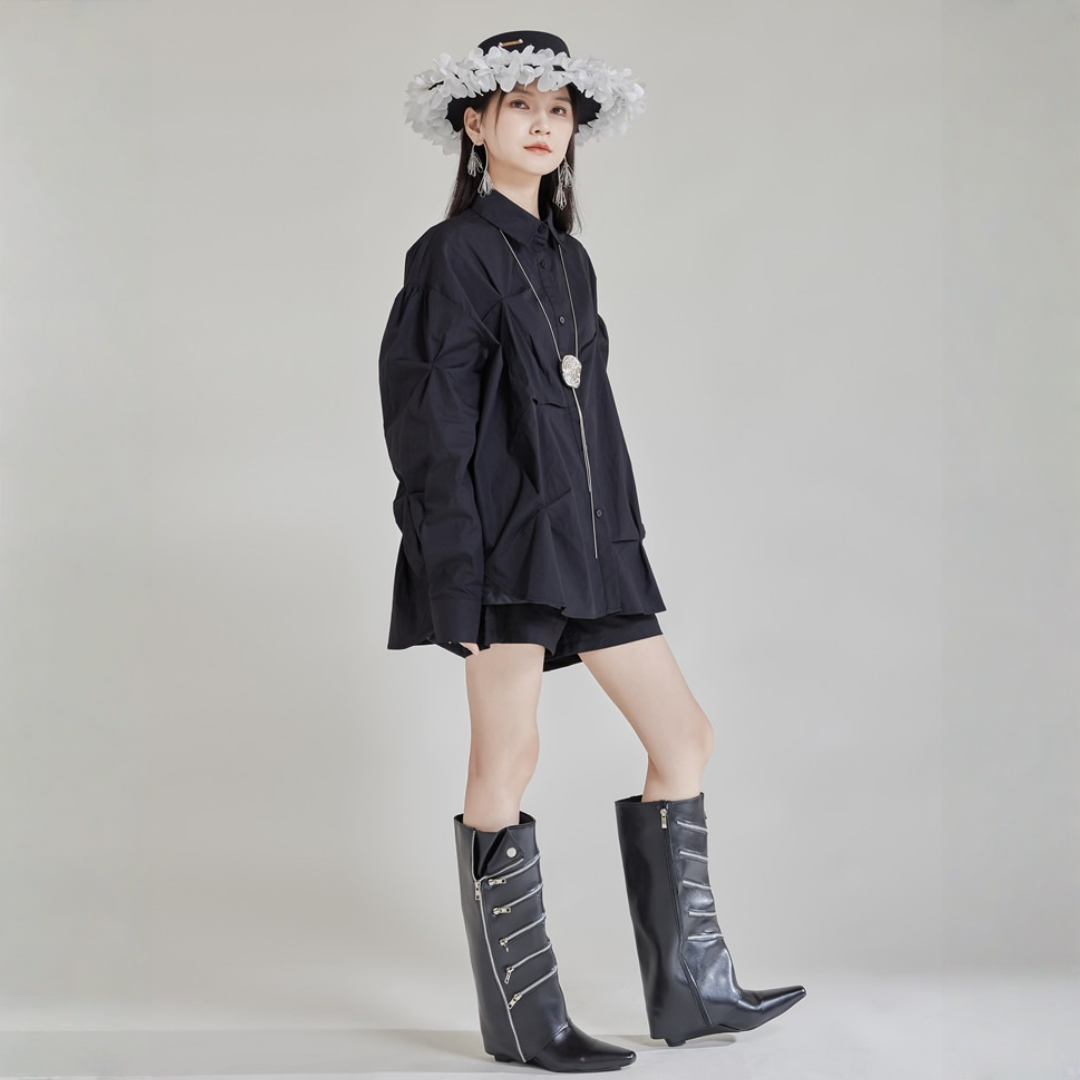 【トップス】春 秋 プリーツ 不規則 ゆったりシルエット シャツ 【AHシリーズ】