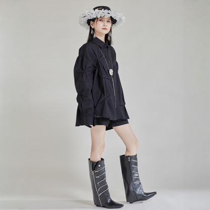 【トップス】春 秋 プリーツ 不規則 ゆったりシルエット シャツ 【AHシリーズ】