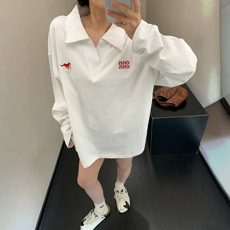 トップス】春 秋 冬 刺繍 Vネック 長袖 Tシャツ 【FCシリーズ