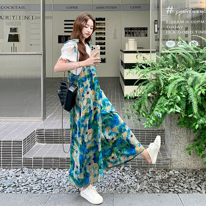 【ボトムス】夏新作 絵画のようなプリントが映える 美シルエット オールインワン【SHシリーズ】