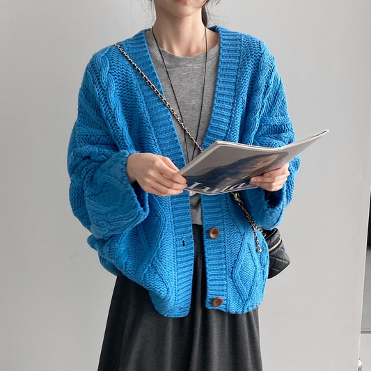 【アウター】秋冬新作 ヴィンテージ風 ゆったり 厚手ケーブルニット カーディガン【JZシリーズ】