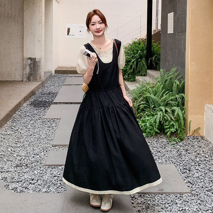 2点セット！【セットアップ】夏人気 若見えコーデ サロペットワンピース＋トップス 2点セット レディース フレンチ風 上品ロング丈セットアップ【JZシリーズ】