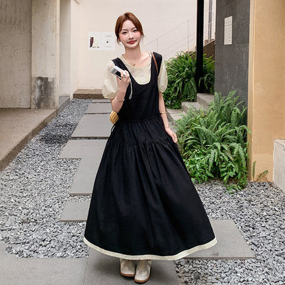 2点セット！【セットアップ】夏人気 若見えコーデ サロペットワンピース＋トップス 2点セット レディース フレンチ風 上品ロング丈セットアップ【JZシリーズ】