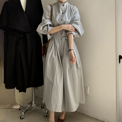 【ワンピース】春 秋 冬 レトロ フレンチ風 ベルト付き ロング丈 長袖 ワンピース 【JZシリーズ】