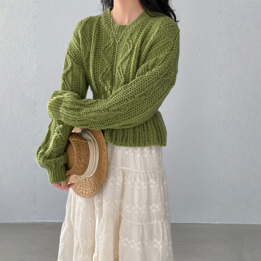 【60%OFF⭐️早い者勝ち】【トップス】ウエストシェイプ バルーンスリーブ 柔らかいニット セーター 【JZシリーズ】