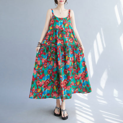 【ワンピース】体型カバー 花柄キャミワンピース｜ゆったり大きめサイズ ヴィンテージ風ロングノースリーブワンピース【SHシリーズ】