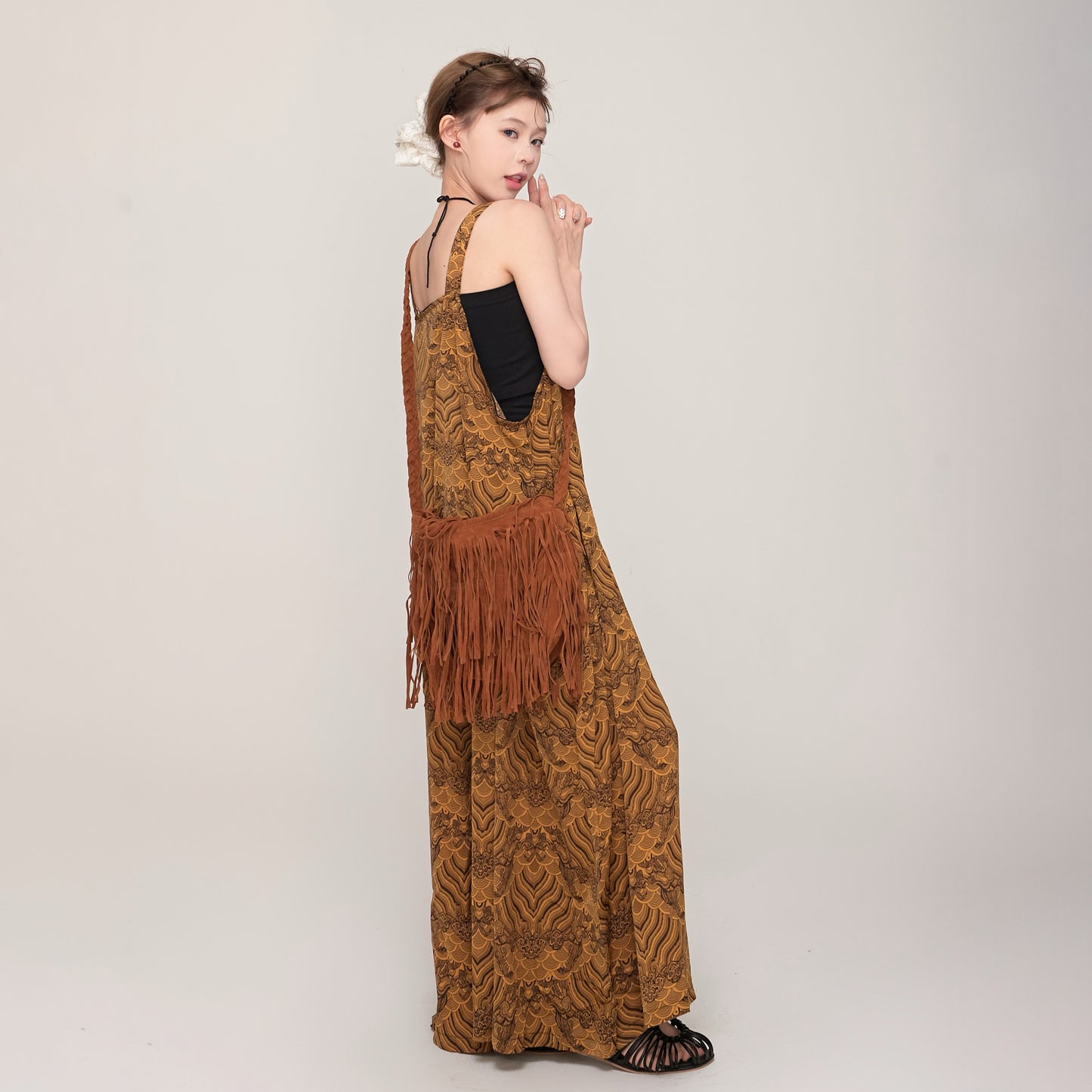 【ボトムス】夏新作 レトロ感 Vネック ゆるシルエット カジュアル オールインワン【SHシリーズ】