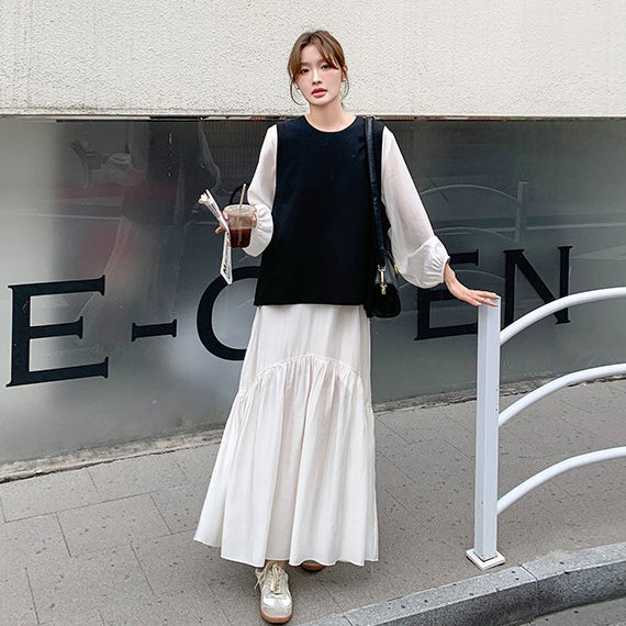 2点セット！【セットアップ】春夏秋 ヴィンテージ感あふれるベスト×ワンピースセットアップ  ゆったりシルエット ワンピ 2点セット 韓国風コーデ【JZシリーズ】