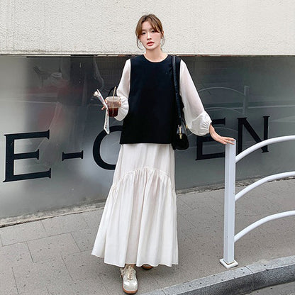 2点セット！【セットアップ】春夏秋 ヴィンテージ感あふれるベスト×ワンピースセットアップ  ゆったりシルエット ワンピ 2点セット 韓国風コーデ【JZシリーズ】