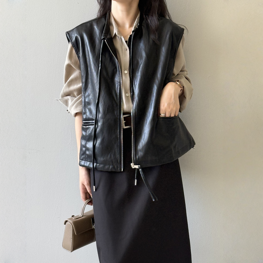 【トップス】春 秋 冬 秋新作 フレンチ デザイン ノースリーブ レザーベスト 【JZシリーズ】