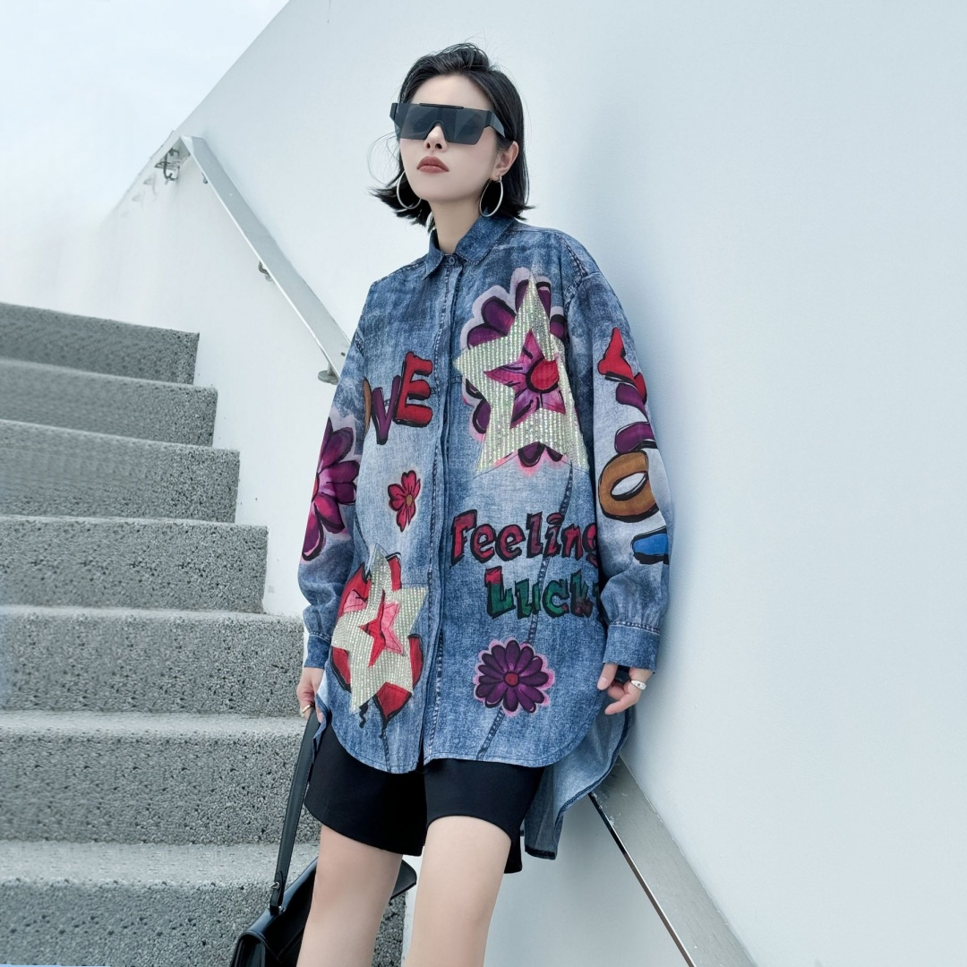 【トップス】夏 春 秋 綿麻 プリント 涼やか 長袖 シャツ 【AHシリーズ】