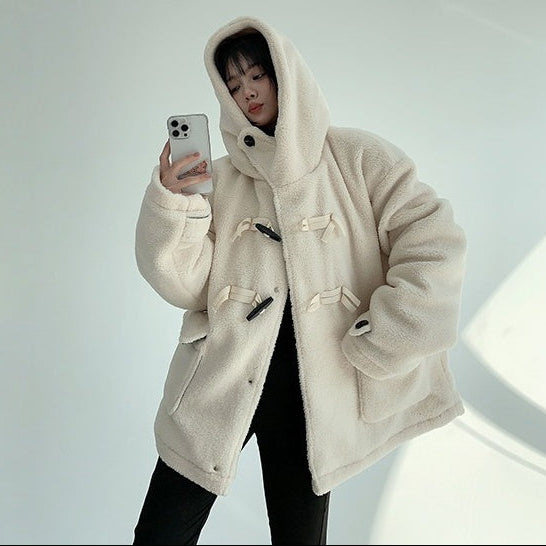 【アウター】春 秋 冬 レトロ ボア素材 厚手 あったか フード付き中綿ジャケット 【FCシリーズ】