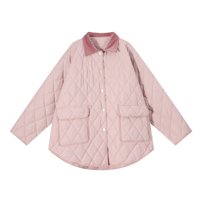 【アウター】レトロ  ダイヤ柄 綿入れコート レディース 秋冬 韓国風 ゆったり あったか【FCシリーズ】