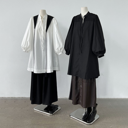 【ワンピース】韓国風 ゆったり感 リボン 長袖ワンピース レディース 初秋新作 バルーンスリーブ ミニ丈【JZシリーズ】