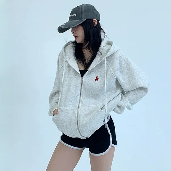 アウター】春 秋 冬 刺繍 ルーズ フード付き パーカー ジャケット 【FC