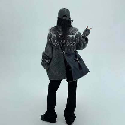 【24AW】【アウター】【15～20日内発送】レトロ 厚手 ラウンドネック ファスナー付き  セーター ジャケット 【FCシリーズ】