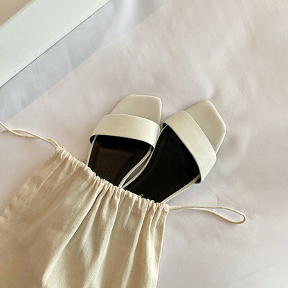 【シューズ】上品見え スクエアトゥ フラットミニマルストラップサンダル レディース 夏用 外履き