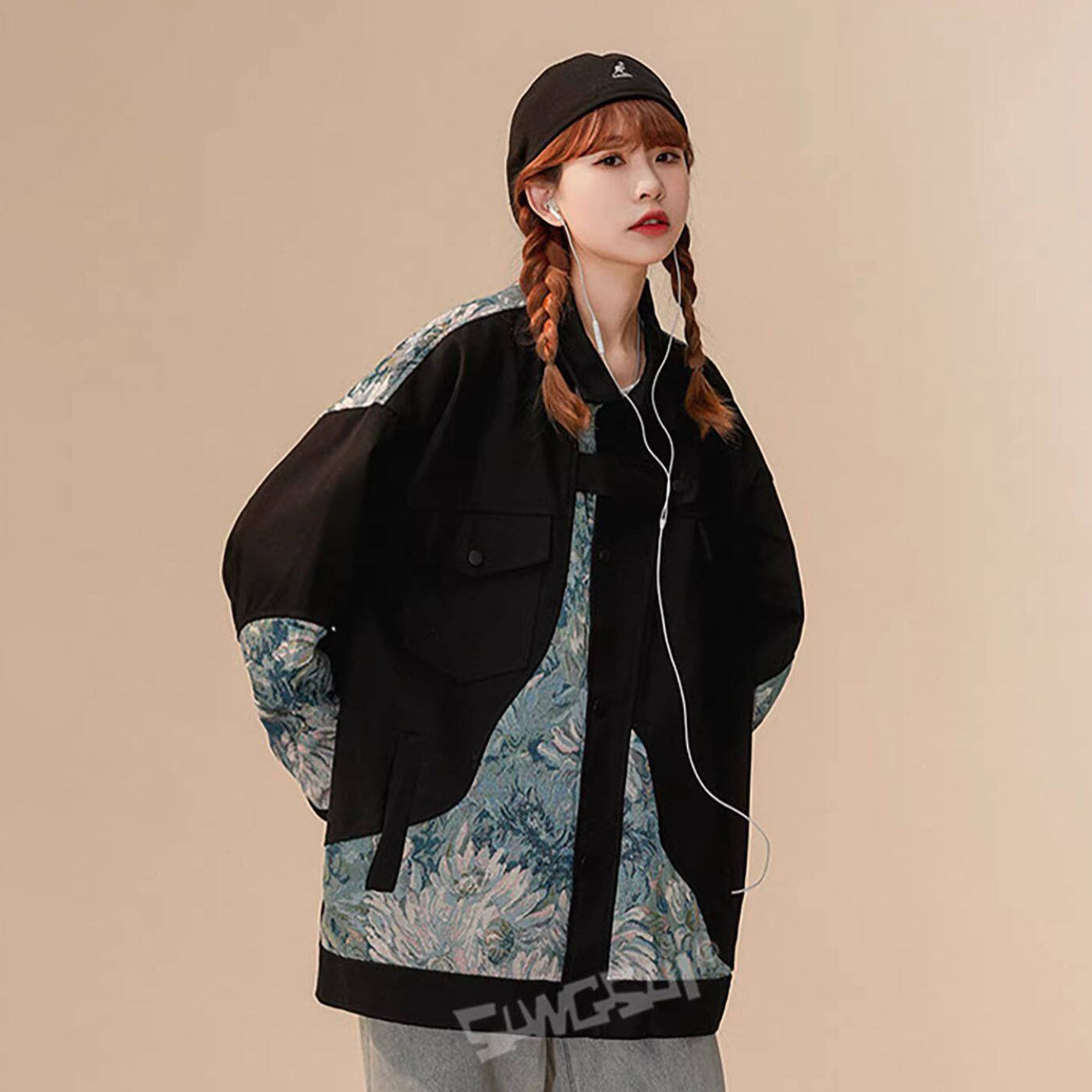 【アウター】花柄 ワーク風 ジャケット レディース INS カジュアル ゆったり ブルゾン【FCシリーズ】