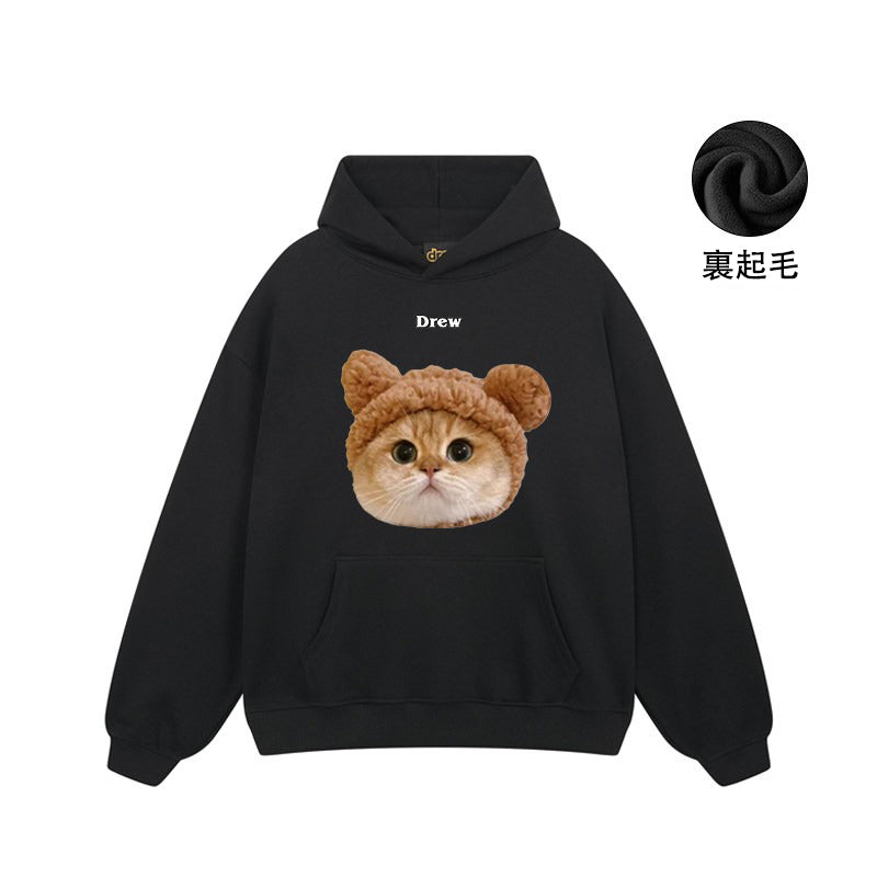【トップス】🐱アメリカンストリート猫プリントクルーネックスウェット ユニセックス コットン オーバーサイズ 秋冬コーデ【FCシリーズ】