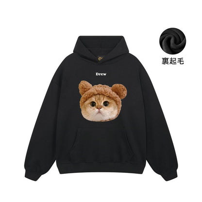 【トップス】🐱アメリカンストリート猫プリントクルーネックスウェット ユニセックス コットン オーバーサイズ 秋冬コーデ【FCシリーズ】