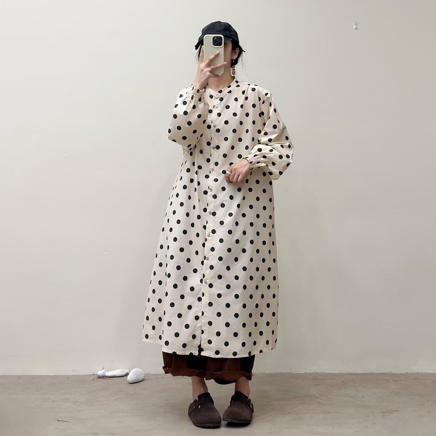 選べる7柄！【ワンピース】🎀カジュアルかわいい丸首プリントワンピース 長袖 シングルボタン 春新作 韓国風ウエストシェイプ レディース【SHシリーズ】