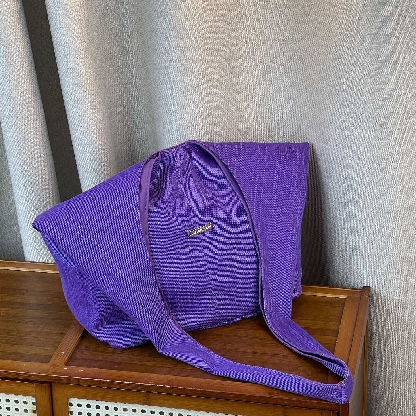 【バッグ】韓国風ゆるシルエット ワンショルダー斜めがけキャンバスバッグ パープルトート 大容量