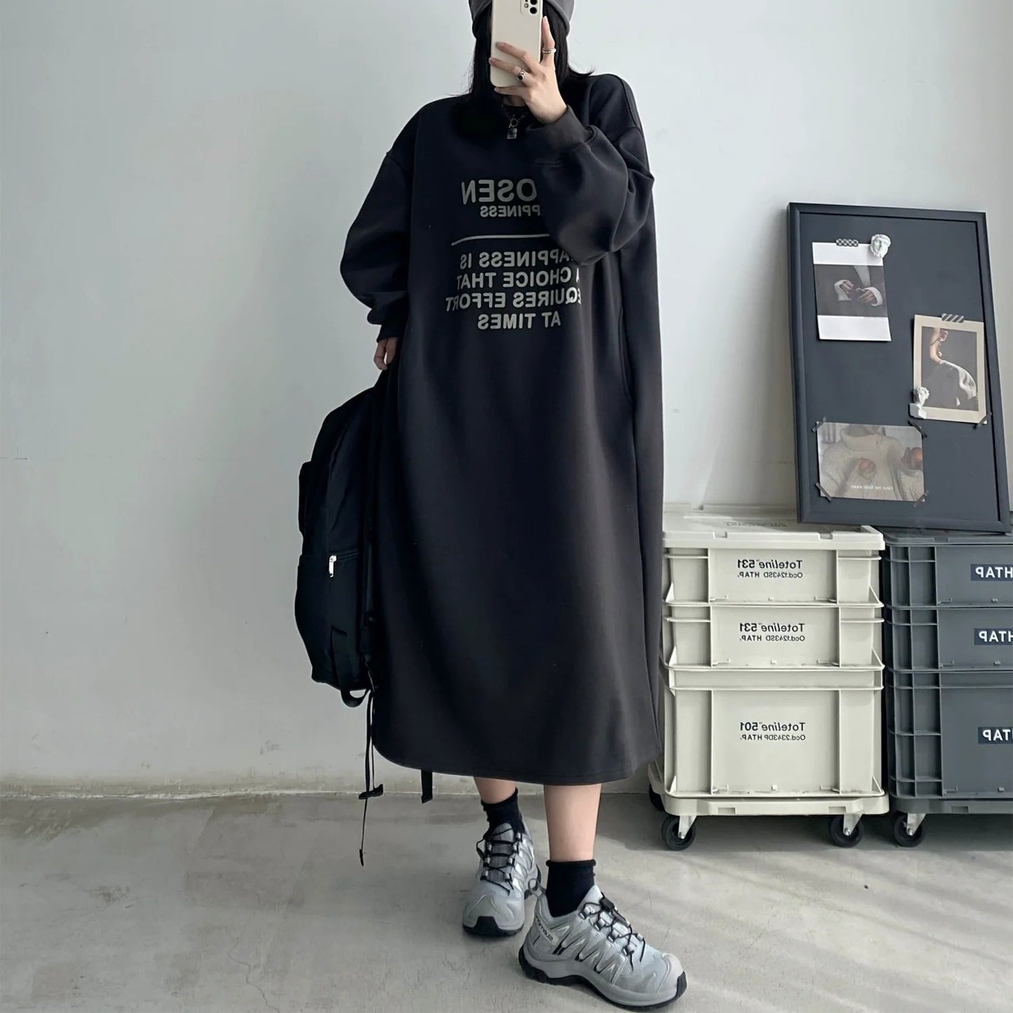 【24AW】【ワンピース】裏起毛 アルファベット ゆるリラックス 長袖 ワンピース【FCシリーズ】