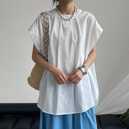 【トップス】韓国風 ラウンドネック プルオーバー 夏新作 ゆったりシルエット 雰囲気たっぷり シャツ【JZシリーズ】