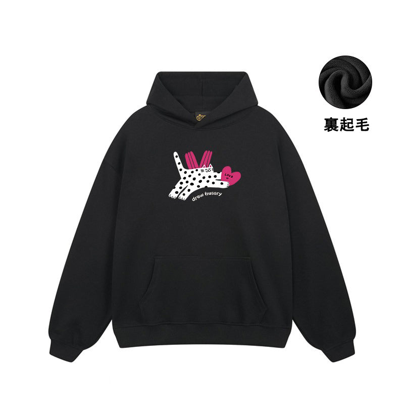 【トップス】🐱猫プリントパーカー ユニセックス ペアルック 秋冬 カジュアル【FCシリーズ】