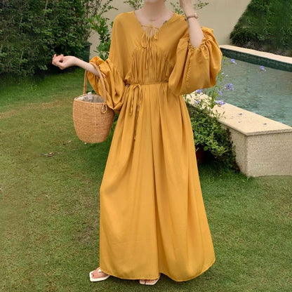 【ワンピース】全10色 韓国風 ゆったりバルーンスリーブ 大きいサイズ  長袖ワンピース