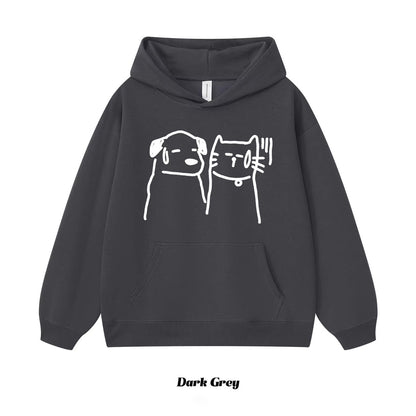 8カラー | S~3XL【トップス】猫犬イラスト 手描き風アメリカンプリント ヘビーウェイト フードパーカー ユニセックス ペアOK【FCシリーズ】