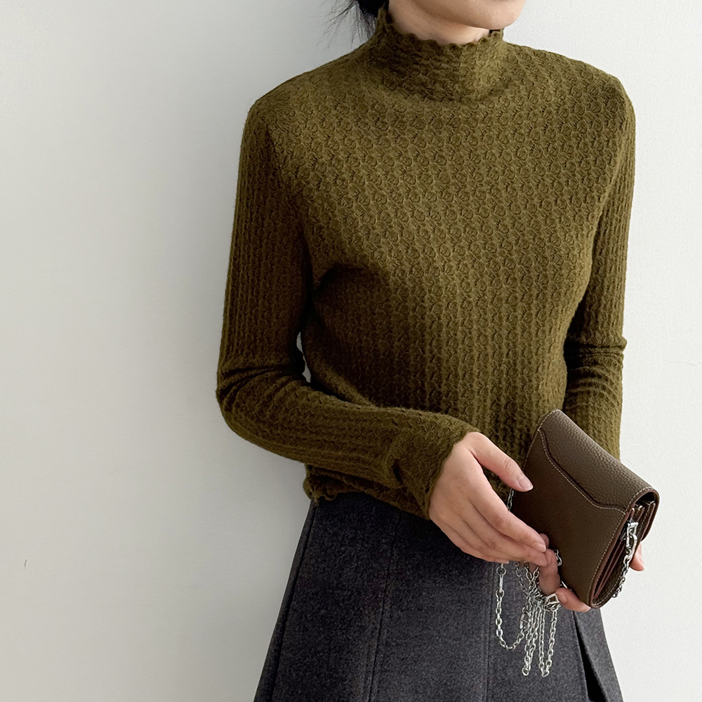 5カラー【トップス】シンプル無地 ハーフハイネック レースニット レディース 秋冬 ふんわり柔らか すっきりシルエット インナー【JZシリーズ】