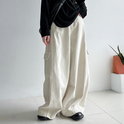 【ボトムス】春 秋 冬 ワーク風 レトロ 大きめポケット ワイドパンツ 【JZシリーズ】